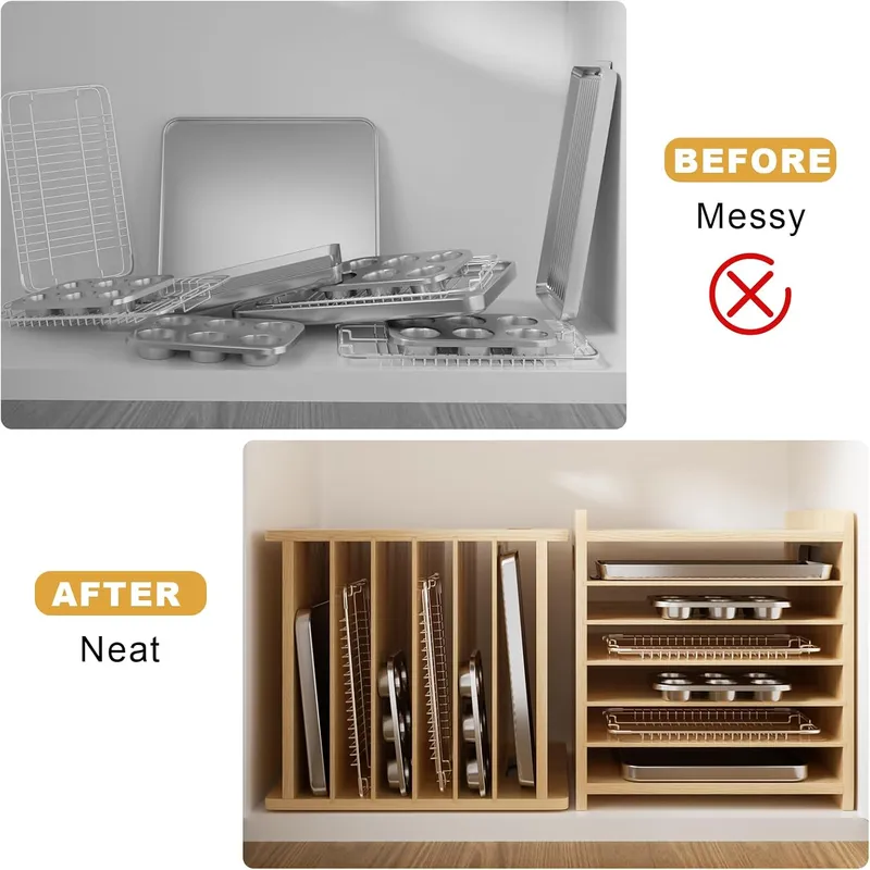 Divisórias de bandeja de madei - Kitchen Baking Sheet Organizer avaliação e preço