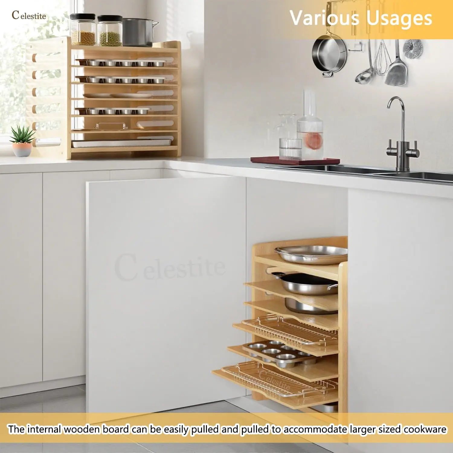 Divisórias de Madeira para Arm - Kitchen Baking Sheet Organizer avaliação e preço